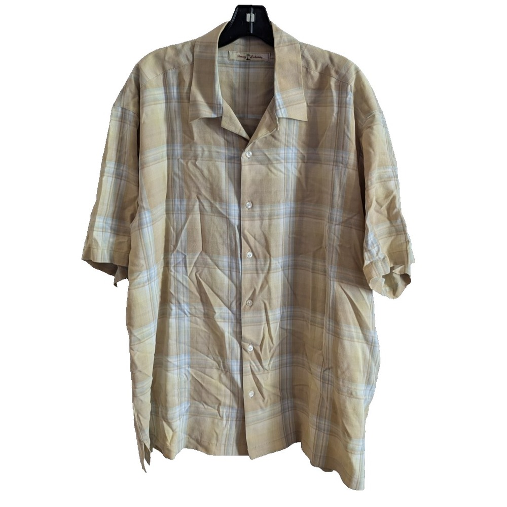 Tommy Bahama Mens XL Yellow Tencel Short Sleeve Button‎ Down Casual Hawaiian